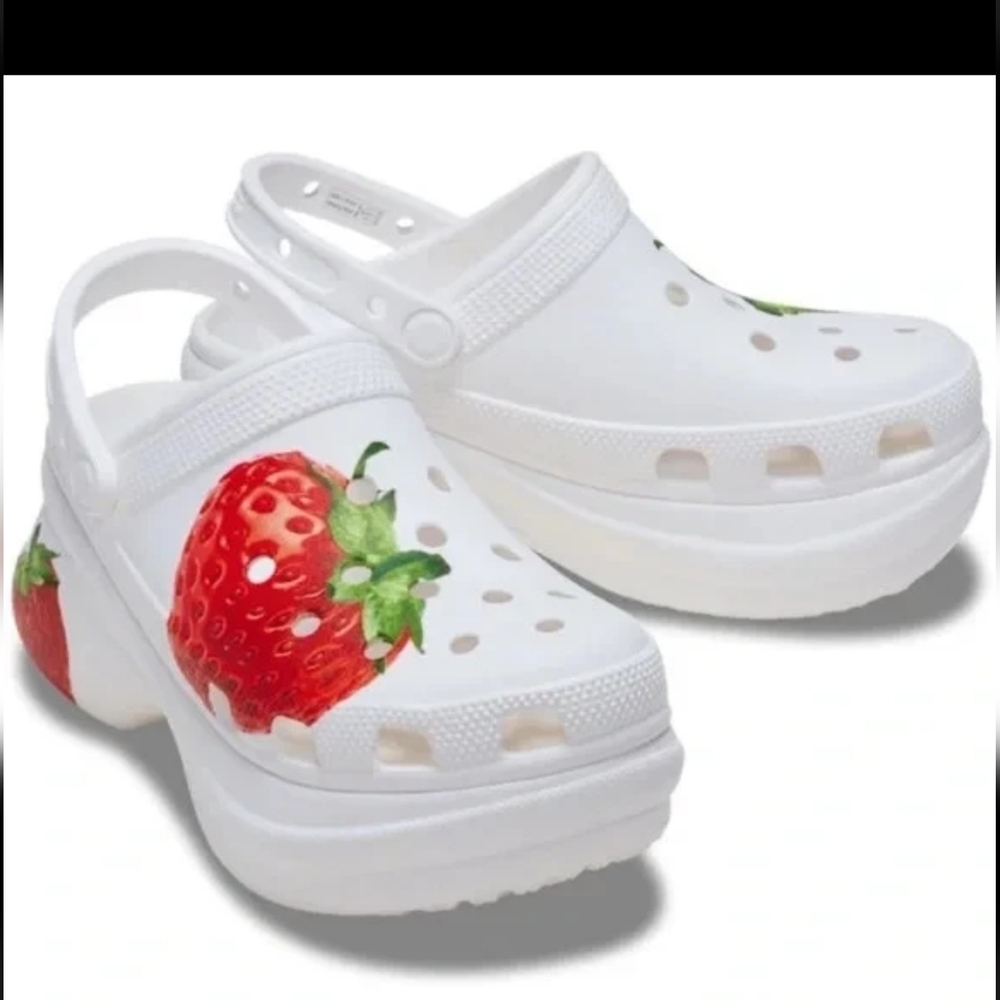 Crocs BAE FRESH FRUITS Strawberries Platform White Clogs Size 10